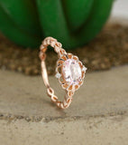 1ct Oval Cut Peach Morganite Engagement Ring 14k Rose Gold Over Floral Solitaire