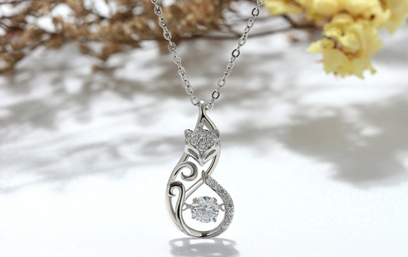 1.5ct Round Cut Diamond Fox Design Pendant with Chain 14k White Gold Finish