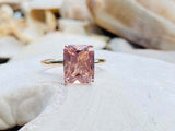 2.5ct Engagement Ring Radiant Cut Pink Sapphire Solitaire 14k White Gold Finish