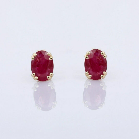 1ct Stud Earrings Oval Cut Pink Ruby Dual Prong Solitaire 14k Yellow Gold Finish