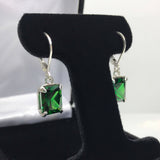 2ct Green Emerald Cut Royal Solitaire Women Drop Earrings 14k White Gold Finish