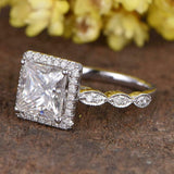 2ct Princess Cut Diamond Halo Solitaire with Accents Ring 14k White Gold Finish