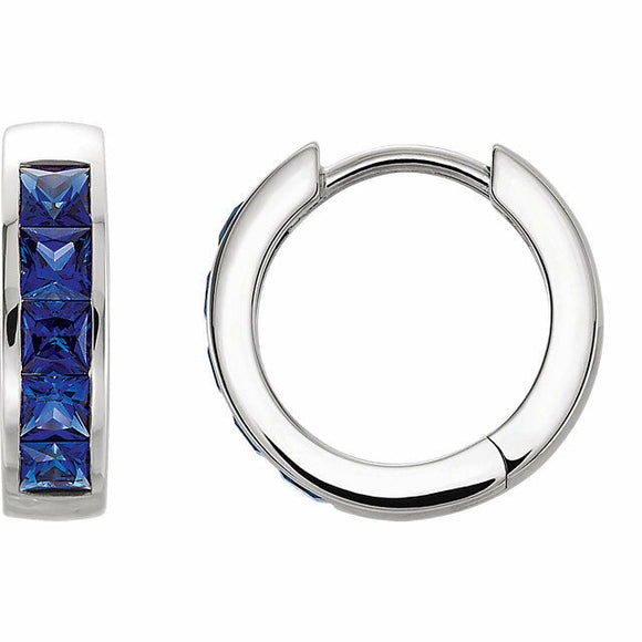 1ct Princess Cut Blue Sapphire Classic Hoop Earrings Women 14k White Gold Finish