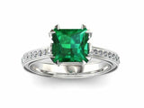 2ct Princess Green Emerald Bridal Set Band Engagement Ring 14k White Gold Finish