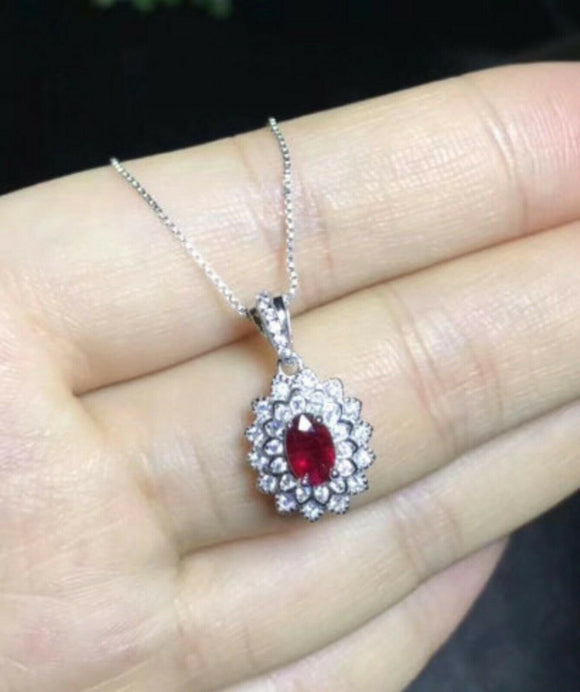 2.5ct Pink Ruby Pendant Oval Cut Dual Floral Halo 14k White Gold Finish NO CHAIN