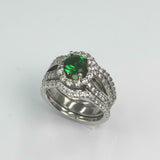 2.5ct Round Cut Green Emerald Diamond Halo Trio Set Ring 14k White Gold Finish