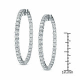 3ct Round Cut Diamond Thin Inside Out Party Hoop Earrings 14k White Gold Finish