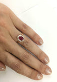 2ct Oval Cut Pink Ruby Engagement Ring Diamond Floral Halo 14k Rose Gold Finish