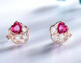 2ct Stud Earrings Heart Cut Pink Ruby Floral Partywear 14k Rose Gold Finish