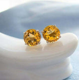 1.5ct Stud Earrings Round Cut Yellow Citrine Solitaire Design 14k WhiteGold Over