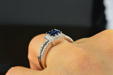 3Ct Princess Cut Sapphire Split Band Halo Engagement Ring 14K White Gold Finish