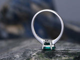 1.3Ct Oval Cut Green Emerald Diamond Accent Engagement Ring 14K White Gold Over