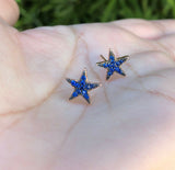 2Ct Round Cut Blue Sapphire Star Shaped Stud Earrings 14K White Gold Finish