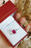 1.5ct Radiant Cut Pink Ruby Engagement Ring 14k White Gold Finish Solitaire