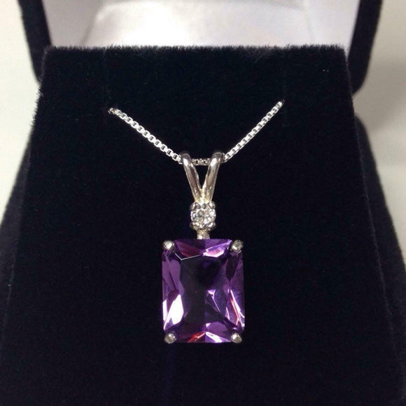 2ct Amethyst Pendant Radiant Cut Diamond Solitaire 14k WhiteGold Finish NO CHAIN