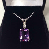 2ct Amethyst Pendant Radiant Cut Diamond Solitaire 14k WhiteGold Finish NO CHAIN