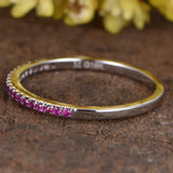 0.75ct Round Cut Pink Ruby Wedding Band Ring Half Eternity 14k White Gold Finish