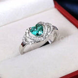 1.2ct Heart Cut Simulated Emerald Double Heart Shape Ring 14k White Gold Plated