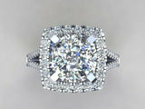 2ct Cushion Cut VVS1D Diamond Split Shank Engagement Ring 14k White Gold Finish