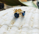 0.5ct Stud Earrings Round Cut Blue Sapphire Solitaire Women 14k Yellow Gold Over