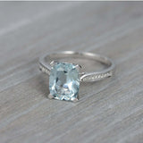 2ct Cushion Blue Aquamarine Engagement Ring Diamond Accents 14k White Gold Over