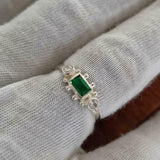 1ct Engagement Ring Baguette Cut Green Emerald Three Stone 14k White Gold Finish