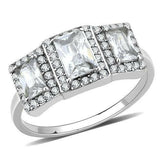 3Ct Radiant Cut Diamond Halo Three Stone Engagement Ring 14K White Gold Finish