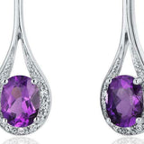 4Ct Oval Cut Purple Amethyst Diamond Halo Drop Earrings 14K White Gold Finish