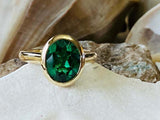 2ct Engagement Ring Oval Green Emerald Bezel Set Solitaire 14k Yellow Gold Over