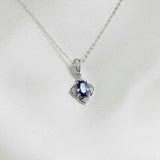 0.6ct Oval Cut Blue Sapphire Diamond Style Pendant with Chain 14k WhiteGold Over