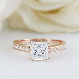 2.5ct Princess Diamond Engagement Ring Round Accents Solitaire 14k RoseGold Over