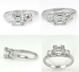 3.5Ct Asscher Cut Trilogy Engagement Ring 18K White Gold Finish Round Accents