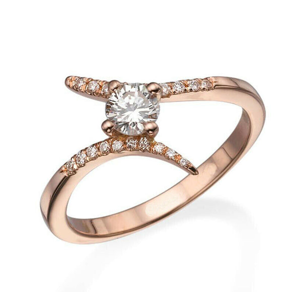 1ct Round Cut VVS1 Diamond Engagement Ring Solitaire ByPass 14k Rose Gold Finish