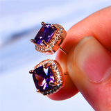 2ct Cushion Cut Purple Amethyst Halo Solitaire Stud Earrings 14k RoseGold Finish