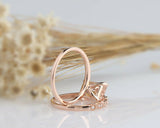 2.2ct Emerald Cut Peach Morganite Milgrain Bridal Set Ring 14k Rose Gold Finish