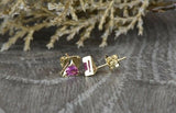 1.6ct Trillion Cut Pink Sapphire Solitaire Stud Earrings 14k Yellow Gold Finish