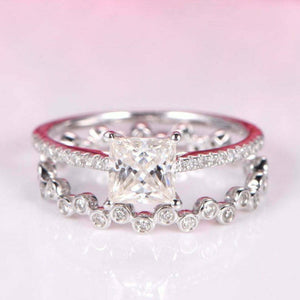 2.3ct Princess Cut VVS1D Diamond Engagement Ring Bridal Set 14k WhiteGold Finish