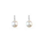 1.2ct Stud Earrings Round Cut Diamond Pearl Dainty Design 14k White Gold Finish