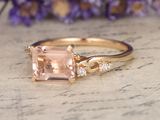 1.7ct Emerald Cut Peach Morganite Engagement Ring East West 14k Yellow Gold Over