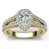 2.5ct Pear Cut Diamond Split Shank Band Engagement Ring 14k Yellow Gold Finish