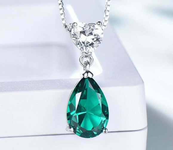 2.1ct Green Emerald Pendant Pear Valentine Tear Drop 14k WhiteGold Over NO CHAIN