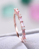 1.5Ct Baguette Cut Pink Sapphire Minimalist Wedding Band 14K Rose Gold Finish