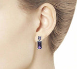 2.5ct Drop Dangle Earrings Baguette Cut Purple Amethyst 14k White Gold Finish