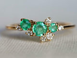 1ct Engagement Ring Round Cut Green Emerald Cluster Design 14k YellowGold Finish