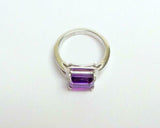 2ct Engagement Ring Emerald Cut Purple Amethyst Split Band 14k White Gold Finish