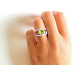 2.5ct Oval Cut Green Peridot Dual Shank Solitaire Accent Ring 14k WhiteGold Over