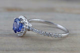 2ct Round Cut Blue Tanzanite Engagement Ring Diamond Halo 14k White Gold Finish