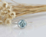 1.2ct Round Cut Blue Aquamarine Engagement Ring Halo Vintage 14k White Gold Over