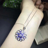 3ct Blue Tanzanite Pendant Oval Cut Floral Cocktail 14k White Gold Over NO CHAIN