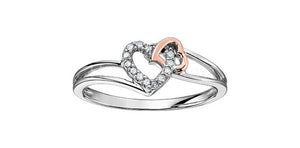 0.15ct Round Cut Moissanite Dual Heart Split Band Ring 14k White Gold Plated